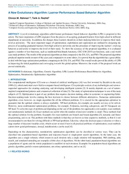 A new evolutionary algorithm: Learner performance based behavior
  algorithm