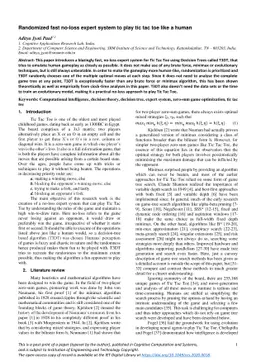 Randomized fast no-loss expert system to play tic tac toe like a human