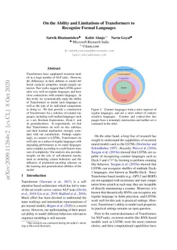 On the Ability and Limitations of Transformers to Recognize Formal
  Languages