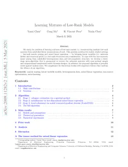 Learning Mixtures of Low-Rank Models