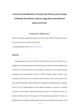 Automatic identification of fossils and abiotic grains during carbonate
  microfacies analysis using deep convolutional neural networks