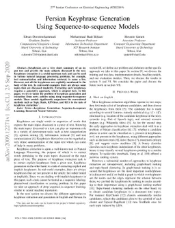 Persian Keyphrase Generation Using Sequence-to-Sequence Models