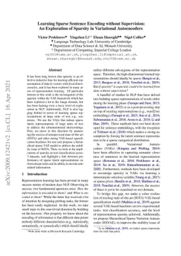Learning Sparse Sentence Encoding without Supervision: An Exploration of
  Sparsity in Variational Autoencoders