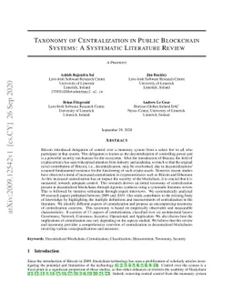Taxonomy of Centralization in Public Blockchain Systems: A Systematic
  Literature Review