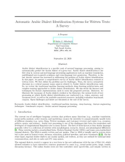 Automatic Arabic Dialect Identification Systems for Written Texts: A
  Survey