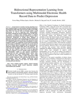 Bidirectional Representation Learning from Transformers using Multimodal
  Electronic Health Record Data to Predict Depression