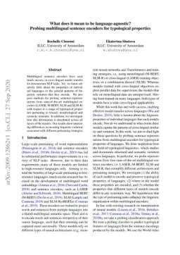 What does it mean to be language-agnostic? Probing multilingual sentence
  encoders for typological properties
