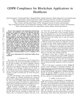 GDPR Compliance for Blockchain Applications in Healthcare