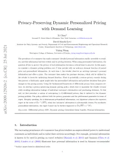 Privacy-Preserving Dynamic Personalized Pricing with Demand Learning