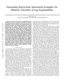 Generating End-to-End Adversarial Examples for Malware Classifiers Using
  Explainability