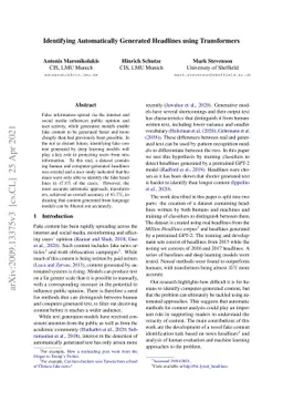 Identifying Automatically Generated Headlines using Transformers