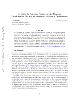 Apollo: An Adaptive Parameter-wise Diagonal Quasi-Newton Method for
  Nonconvex Stochastic Optimization