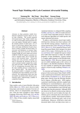 Neural Topic Modeling with Cycle-Consistent Adversarial Training