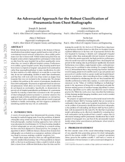 An Adversarial Approach for the Robust Classification of Pneumonia from
  Chest Radiographs