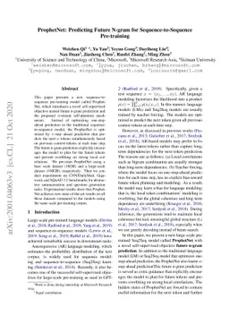 ProphetNet: Predicting Future N-gram for Sequence-to-Sequence
  Pre-training