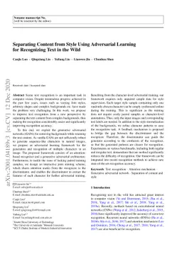 Separating Content from Style Using Adversarial Learning for Recognizing
  Text in the Wild