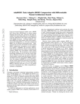 AdaBERT: Task-Adaptive BERT Compression with Differentiable Neural
  Architecture Search