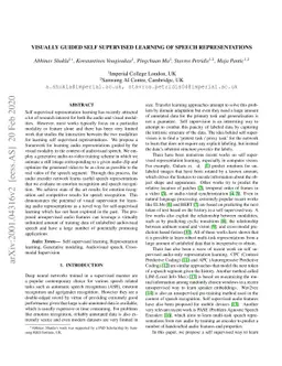 Visually Guided Self Supervised Learning of Speech Representations