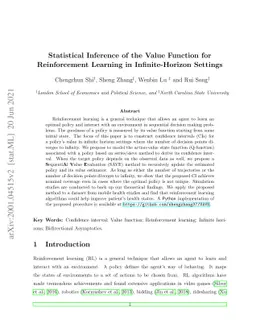 Statistical Inference of the Value Function for Reinforcement Learning in Infinite Horizon Settings