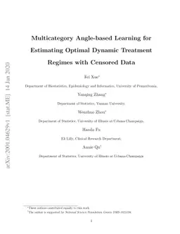 Multicategory Angle-based Learning for Estimating Optimal Dynamic
  Treatment Regimes with Censored Data
