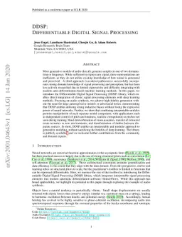 DDSP: Differentiable Digital Signal Processing