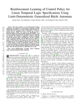 Reinforcement Learning of Control Policy for Linear Temporal Logic
  Specifications Using Limit-Deterministic Generalized Büchi Automata