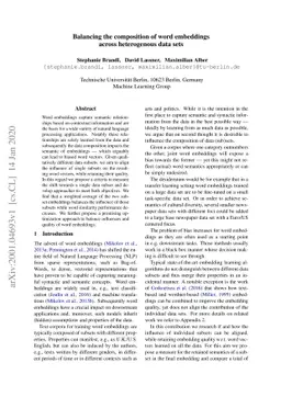 Balancing the composition of word embeddings across heterogenous data
  sets