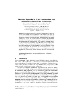 Detecting depression in dyadic conversations with multimodal narratives
  and visualizations
