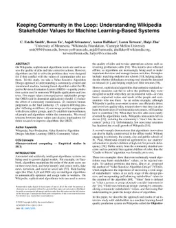 Keeping Community in the Loop: Understanding Wikipedia Stakeholder
  Values for Machine Learning-Based Systems