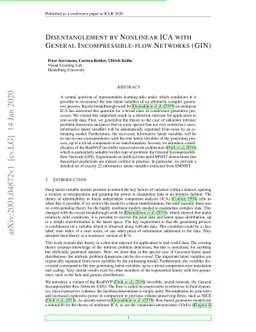 Disentanglement by Nonlinear ICA with General Incompressible-flow
  Networks (GIN)