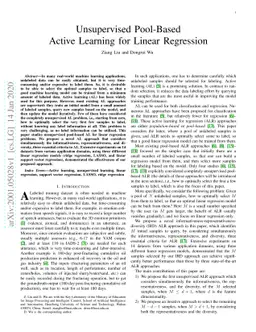 Unsupervised Pool-Based Active Learning for Linear Regression
