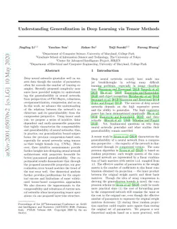 Understanding Generalization in Deep Learning via Tensor Methods