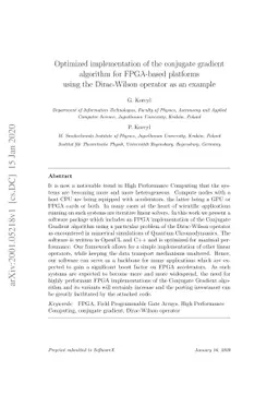 Optimized implementation of the conjugate gradient algorithm for
  FPGA-based platforms using the Dirac-Wilson operator as an example