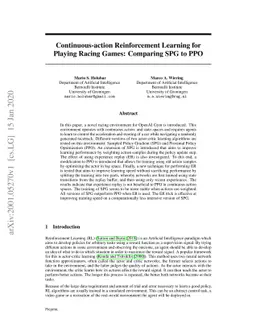 Continuous-action Reinforcement Learning for Playing Racing Games:
  Comparing SPG to PPO