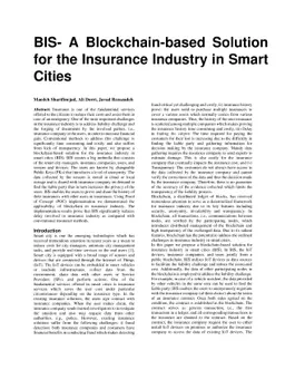 BIS- A Blockchain-based Solution for the Insurance Industry in Smart
  Cities