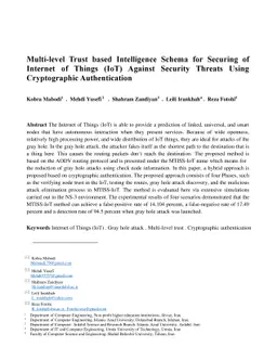 Multi-level trust-based intelligence schema for securing of internet of
  things (IoT) against security threats using cryptographic authentication