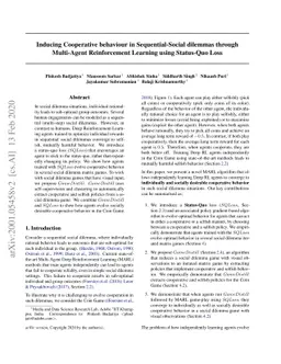 Inducing Cooperative behaviour in Sequential-Social dilemmas through
  Multi-Agent Reinforcement Learning using Status-Quo Loss