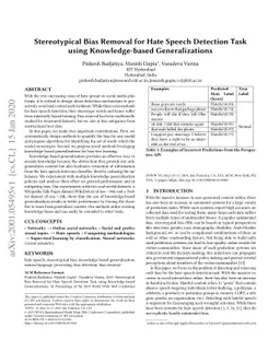 Stereotypical Bias Removal for Hate Speech Detection Task using
  Knowledge-based Generalizations