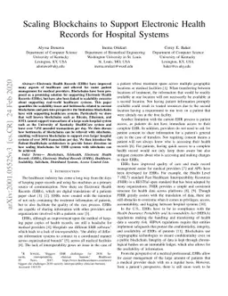 Scaling Blockchains to Support Electronic Health Records for Hospital
  Systems