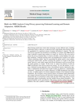 Multi-site fMRI Analysis Using Privacy-preserving Federated Learning and
  Domain Adaptation: ABIDE Results