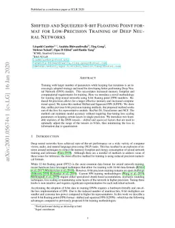 Shifted and Squeezed 8-bit Floating Point format for Low-Precision
  Training of Deep Neural Networks