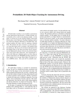 Probabilistic 3D Multi-Object Tracking for Autonomous Driving