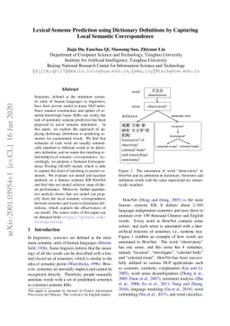 Lexical Sememe Prediction using Dictionary Definitions by Capturing
  Local Semantic Correspondence