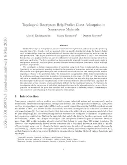Topological Descriptors Help Predict Guest Adsorption in Nanoporous
  Materials