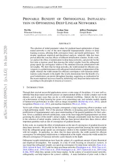 Provable Benefit of Orthogonal Initialization in Optimizing Deep Linear
  Networks