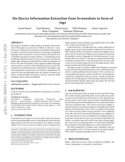 On- Device Information Extraction from Screenshots in form of tags