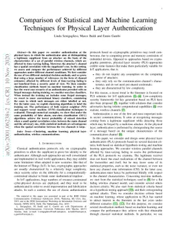 Comparison of Statistical and Machine Learning Techniques for Physical
  Layer Authentication