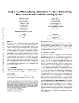 Trust in AutoML: Exploring Information Needs for Establishing Trust in
  Automated Machine Learning Systems