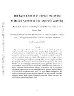 Big-Data Science in Porous Materials: Materials Genomics and Machine
  Learning
