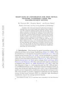 Sharp Rate of Convergence for Deep Neural Network Classifiers under the
  Teacher-Student Setting